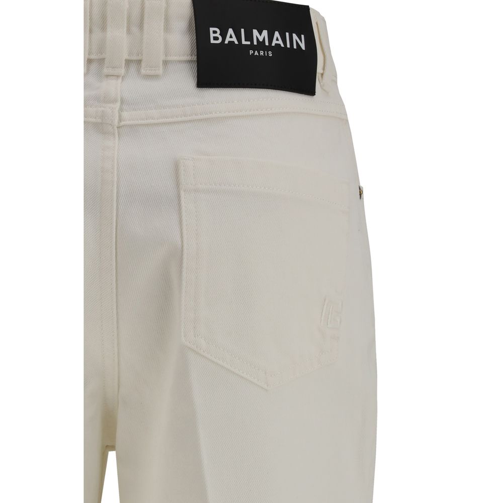 Balmain White Cotton Straight-Leg Jeans
