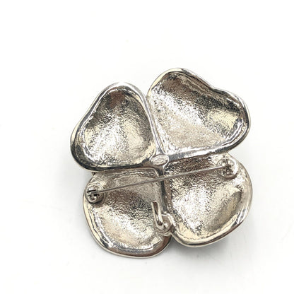 Chanel Black Enamel Flower Brooch With Silver-Tone