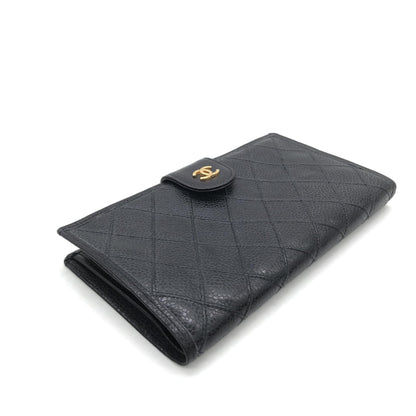 Chanel Black Quilted Leather Long Wallet