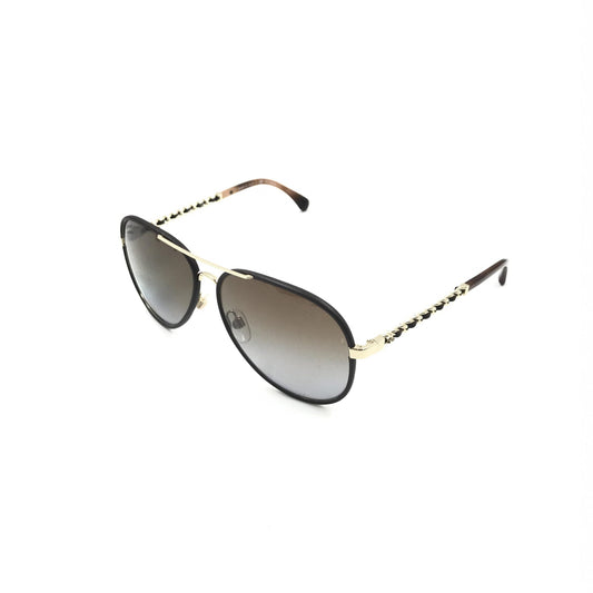 Chanel Gold And Black Polarized Aviator Sunglasses
