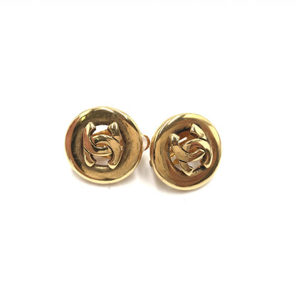 Chanel Gold Plated CC Clip-On Earrings