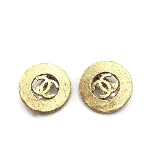 Chanel Gold Plated CC Logo Circular Earrings