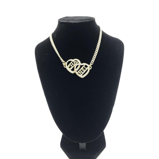 Chanel Gold Tone Heart Choker Necklace With Logo