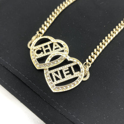 Chanel Gold Tone Heart Choker Necklace With Logo