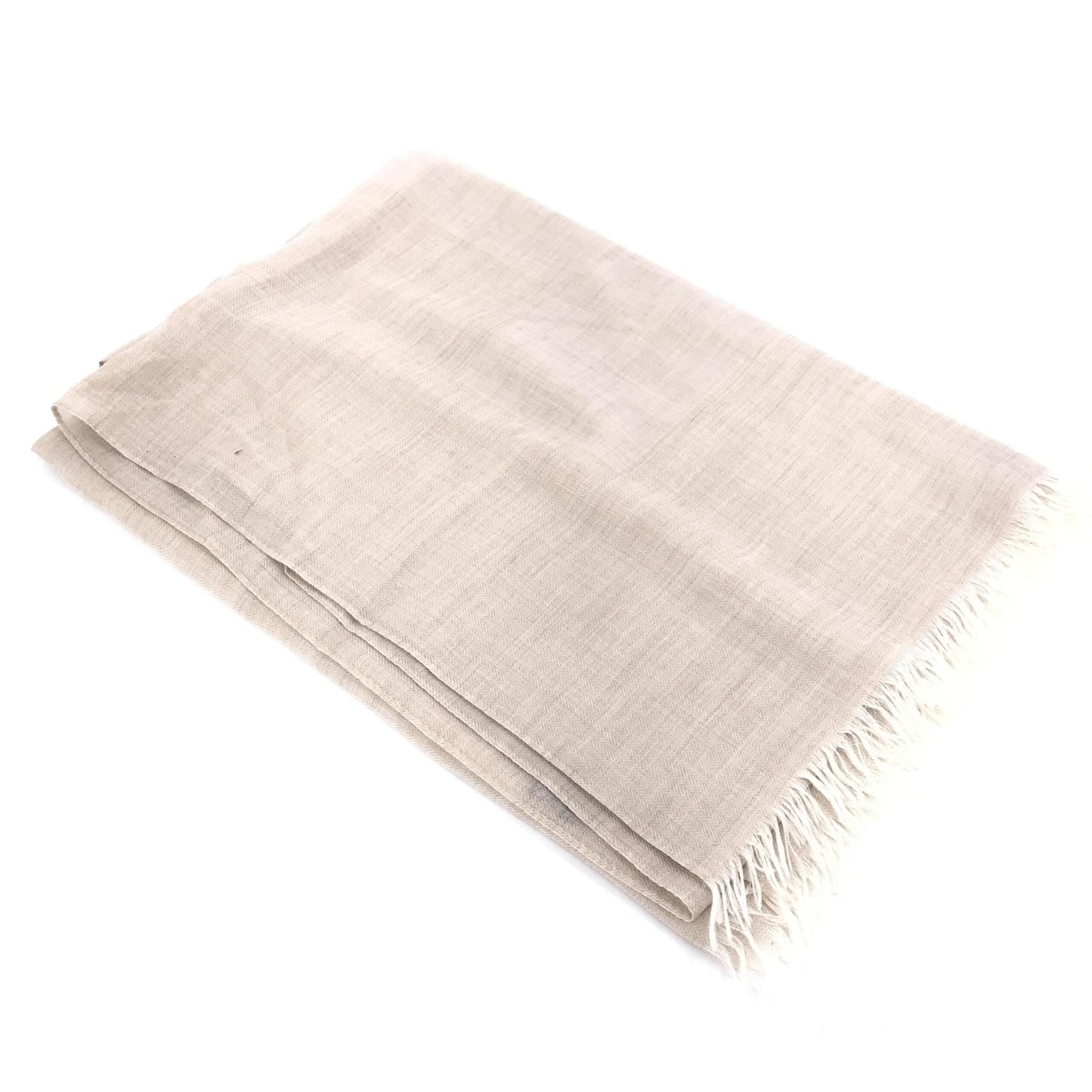 Hermès Light Beige Linen Scarf With Fringes