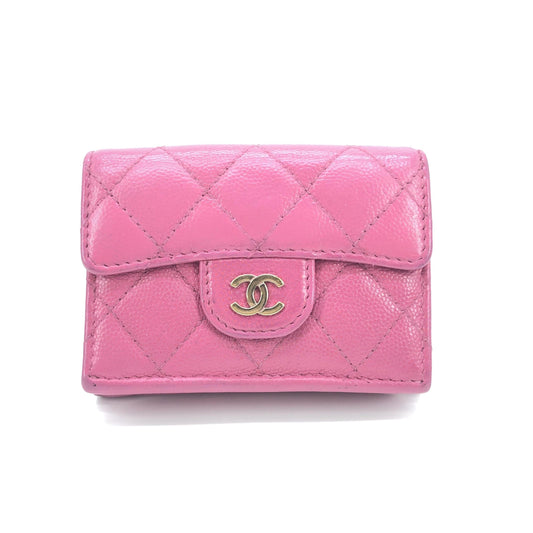 Chanel Pink Leather Quilted Flap Wallet