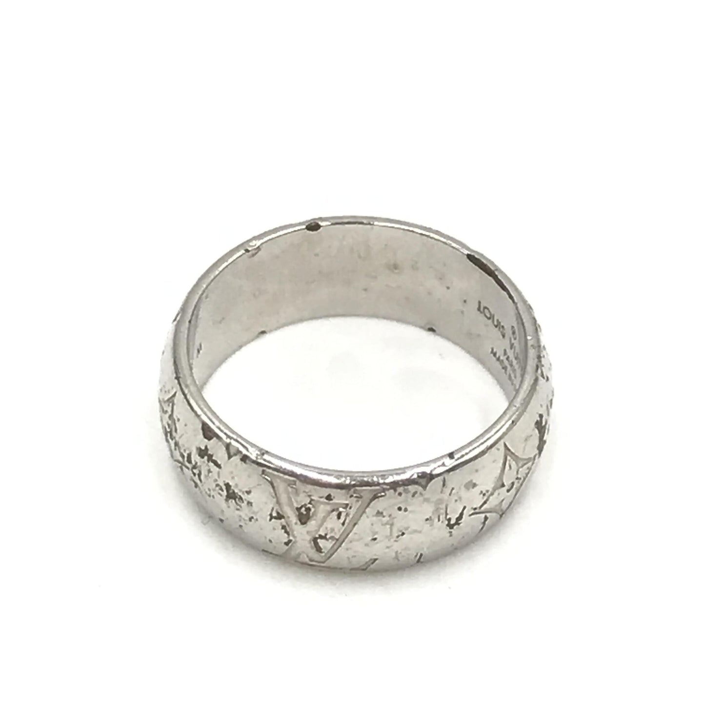 Louis Vuitton Silver-Tone Monogram Band Ring