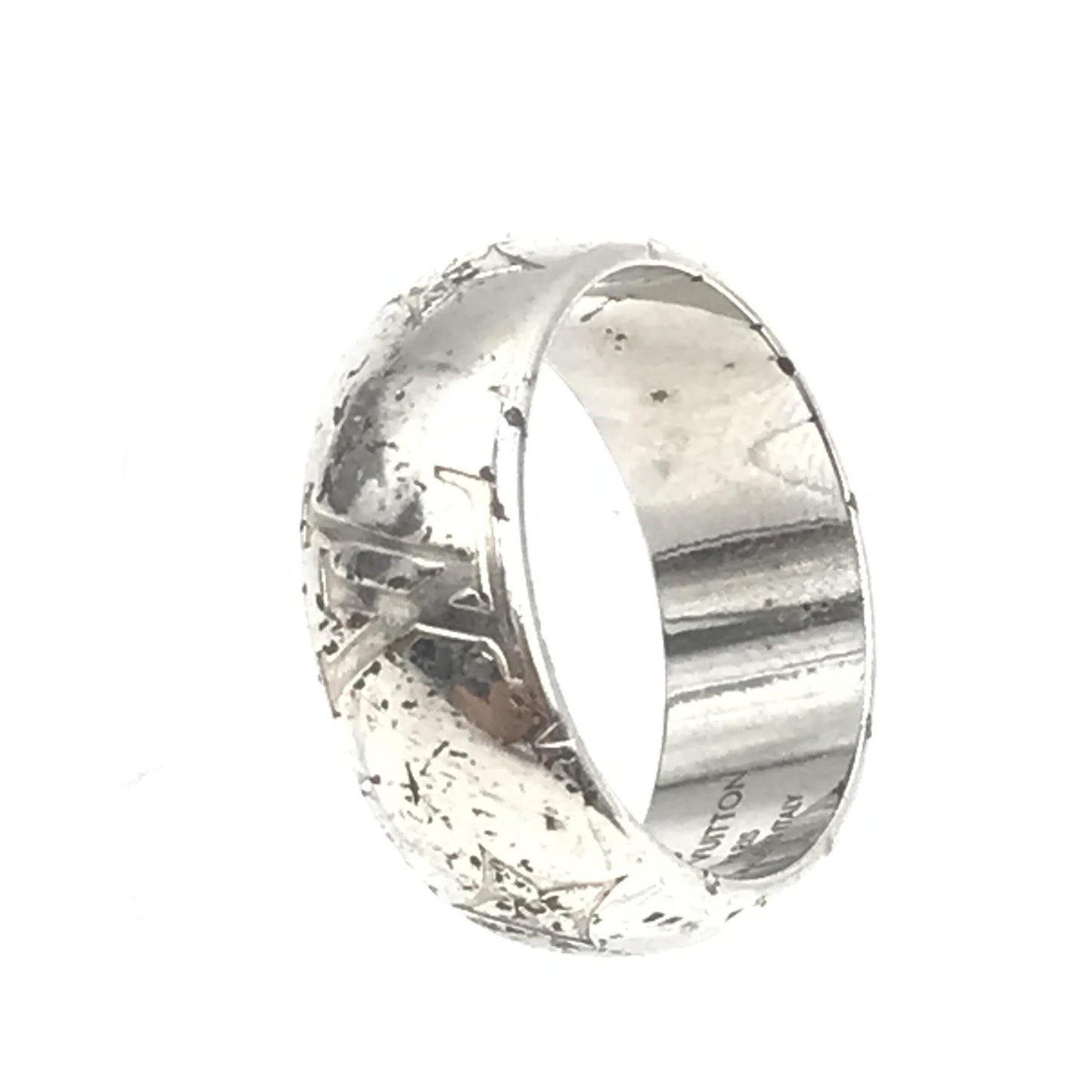 Louis Vuitton Silver-Tone Monogram Band Ring