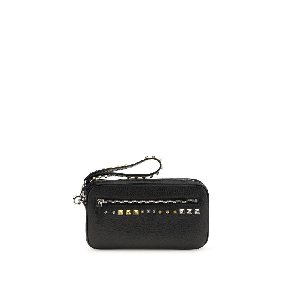 Valentino Garavani Rockstud Black Calf Leather Clutch Bag [SS26]