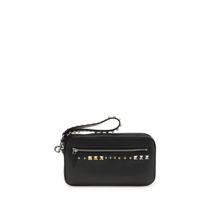 Valentino Garavani Rockstud Black Calf Leather Clutch Bag [SS26]