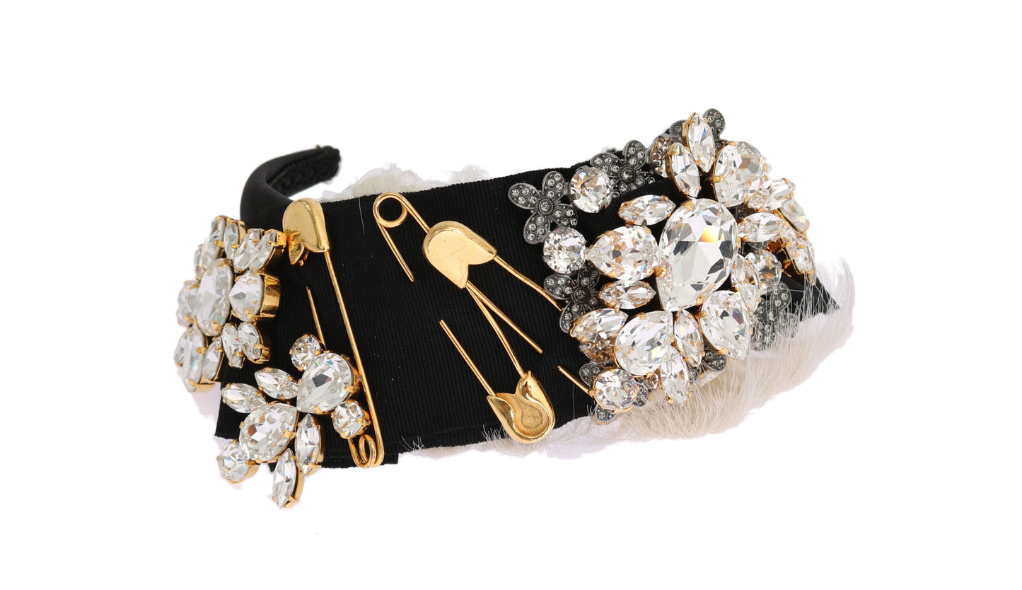 Dolce & Gabbana Black Crystal White Hair Parrucchiera Diadem Headband [SS26]