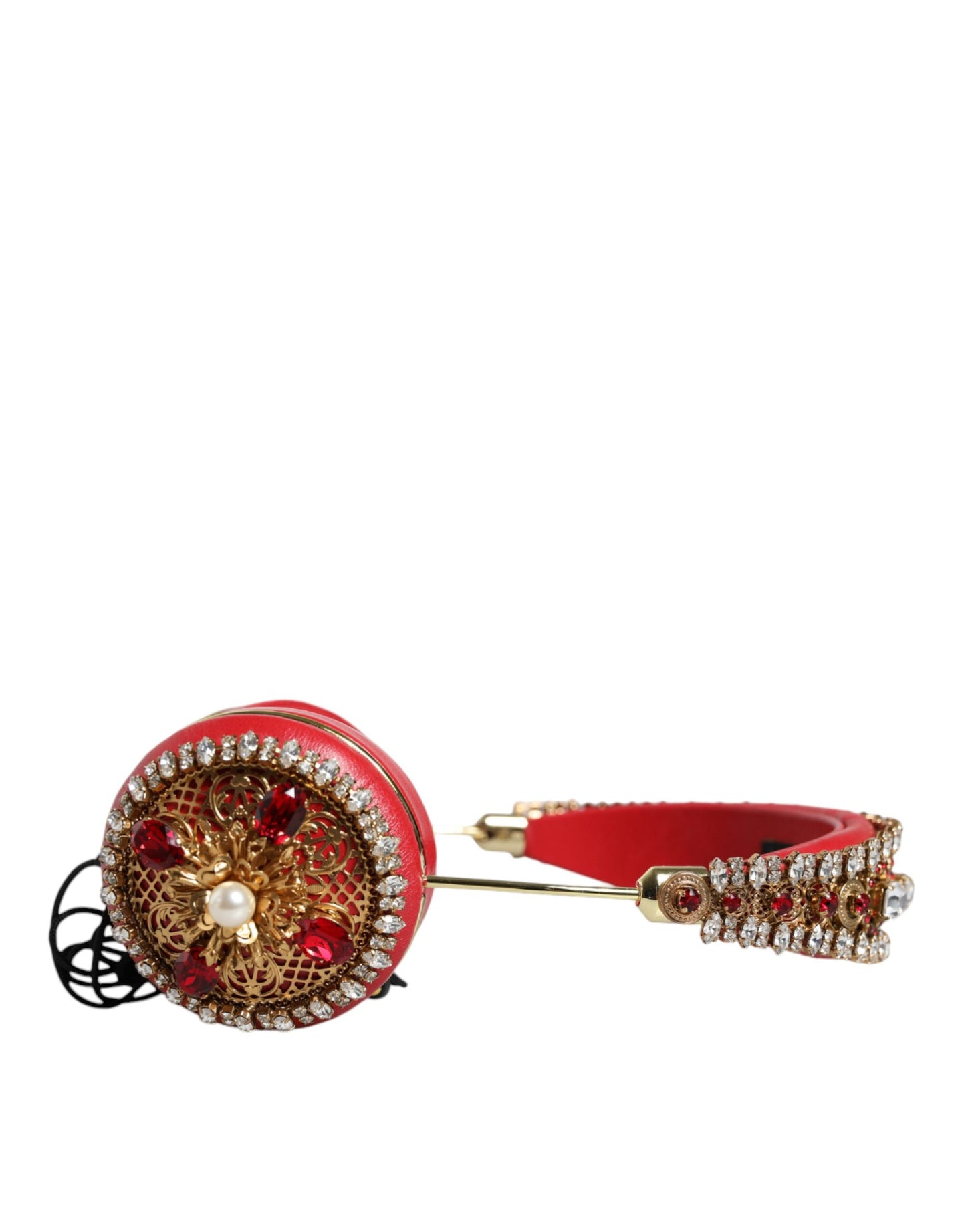 Dolce & Gabbana Red Nappa Leather Floral Crystal HeadphoneDolce & Gabbana Red Nappa Leather Floral Crystal Headphones – [ALTA MODA ARCHIVE]