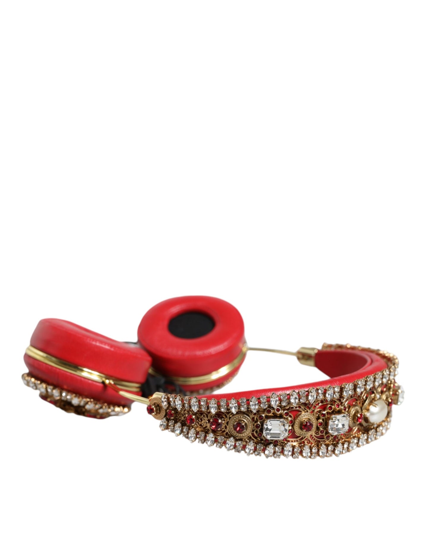 Dolce & Gabbana Red Nappa Leather Floral Crystal HeadphoneDolce & Gabbana Red Nappa Leather Floral Crystal Headphones – [ALTA MODA ARCHIVE]