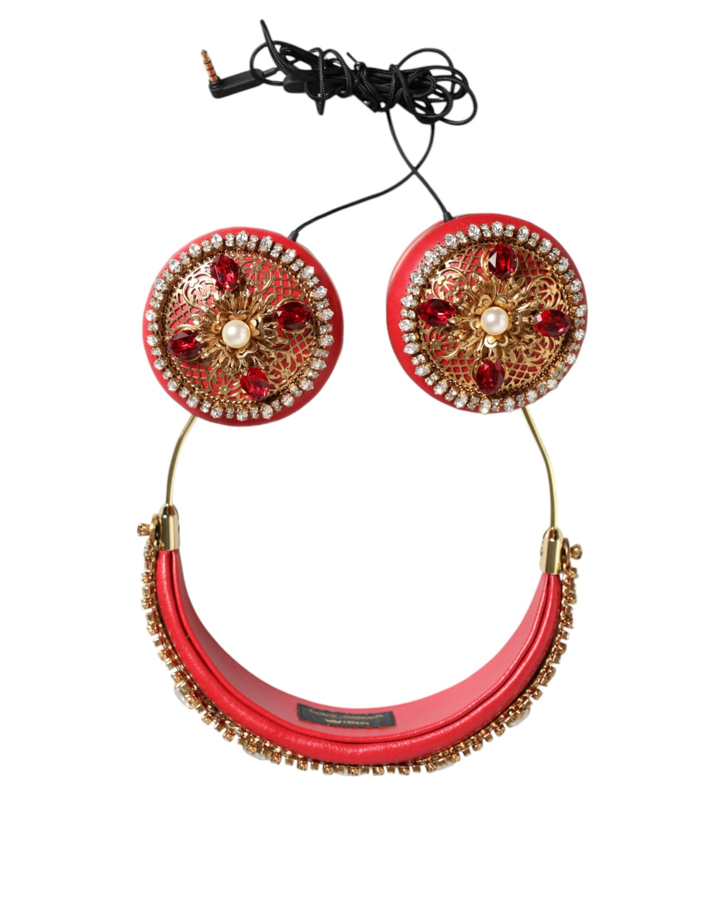 Dolce & Gabbana Red Nappa Leather Floral Crystal HeadphoneDolce & Gabbana Red Nappa Leather Floral Crystal Headphones – [ALTA MODA ARCHIVE]