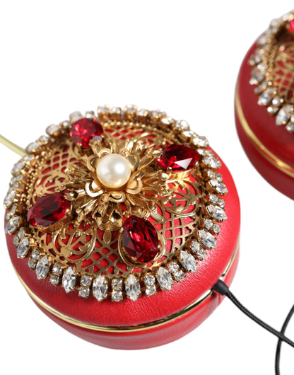 Dolce & Gabbana Red Nappa Leather Floral Crystal HeadphoneDolce & Gabbana Red Nappa Leather Floral Crystal Headphones – [ALTA MODA ARCHIVE]