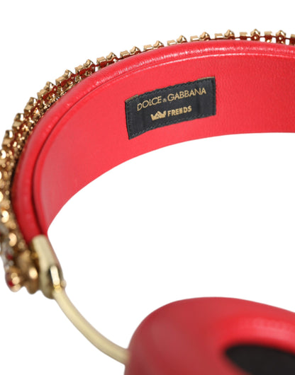 Dolce & Gabbana Red Nappa Leather Floral Crystal HeadphoneDolce & Gabbana Red Nappa Leather Floral Crystal Headphones – [ALTA MODA ARCHIVE]