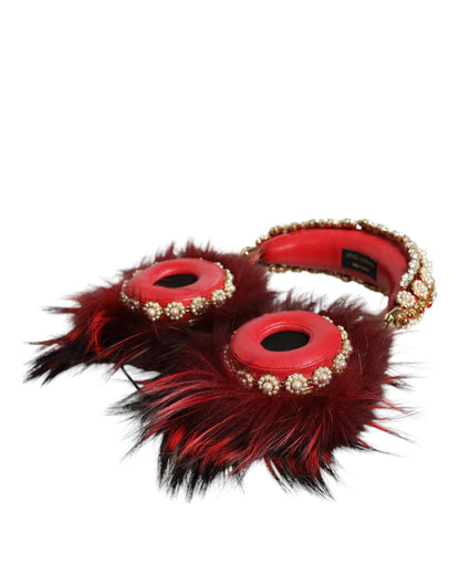 Dolce & Gabbana Red Fox Fur & Crystal Runway Headphones [ALTA MODA ARCHIVE]