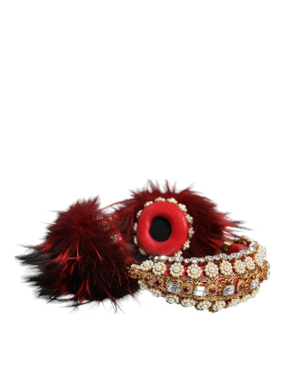 Dolce & Gabbana Red Fox Fur & Crystal Runway Headphones [ALTA MODA ARCHIVE]