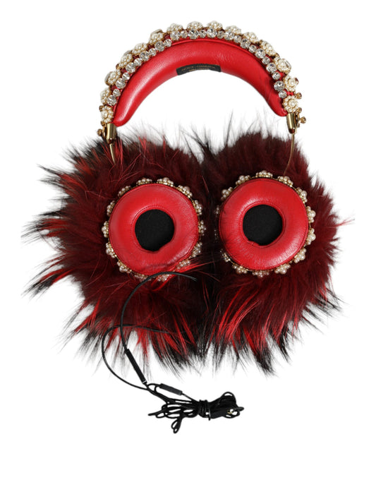 Dolce & Gabbana Red Fox Fur & Crystal Runway Headphones [ALTA MODA ARCHIVE]