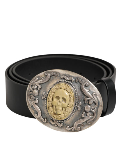 Dolce & Gabbana Men's Black Leather Gothic Skull Buckle Belt [SS26]