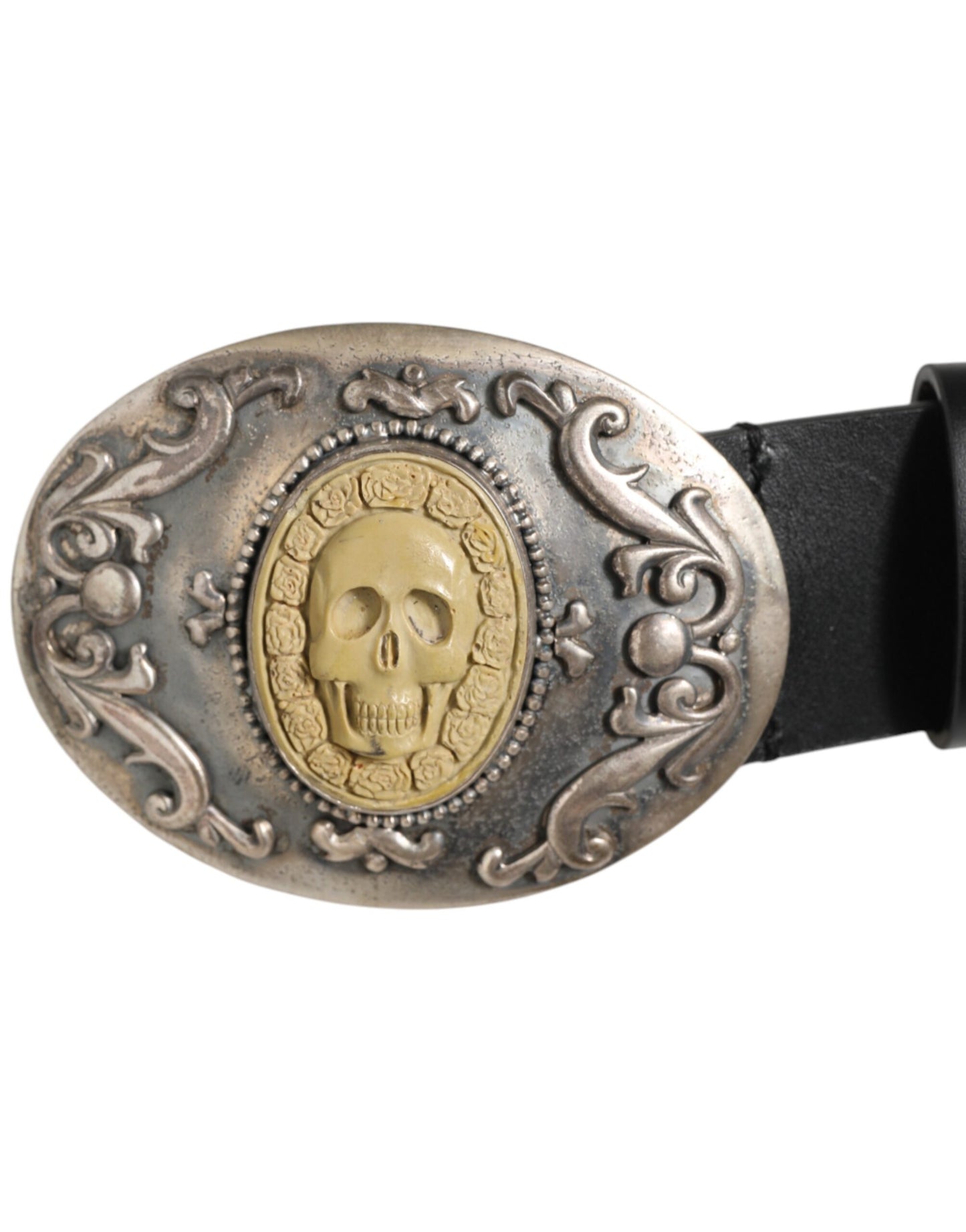 Dolce & Gabbana Men's Black Leather Gothic Skull Buckle Belt [SS26]
