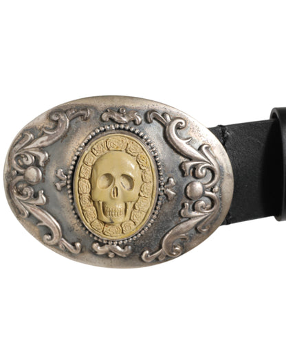 Dolce & Gabbana Men's Black Leather Gothic Skull Buckle Belt [SS26]