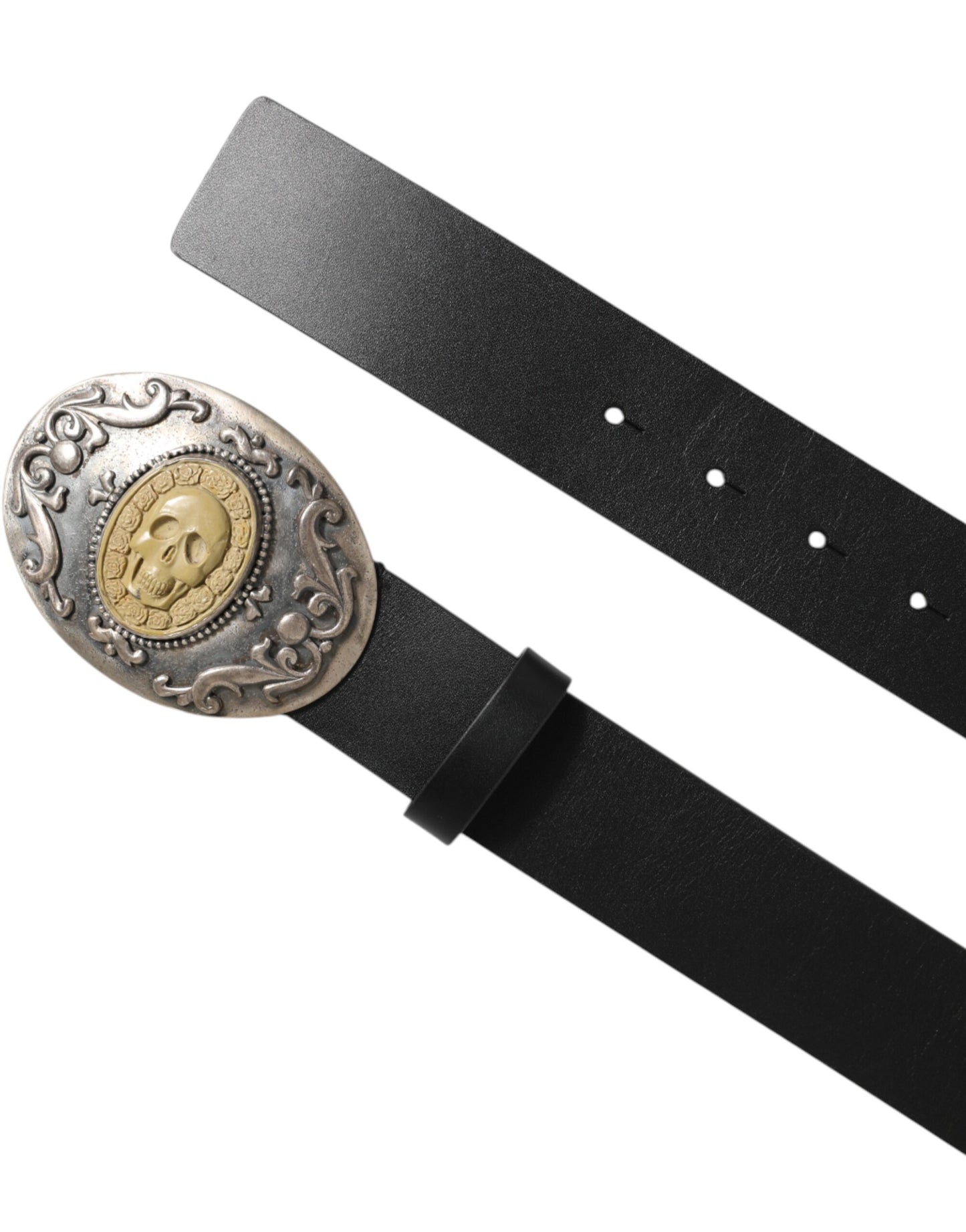 Dolce & Gabbana Men's Black Leather Gothic Skull Buckle Belt [SS26]