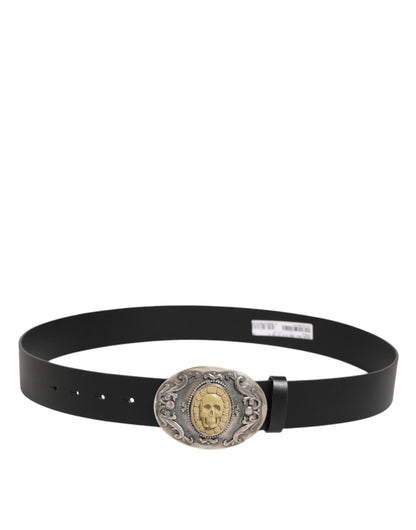 Dolce & Gabbana Men's Black Leather Gothic Skull Buckle Belt [SS26]