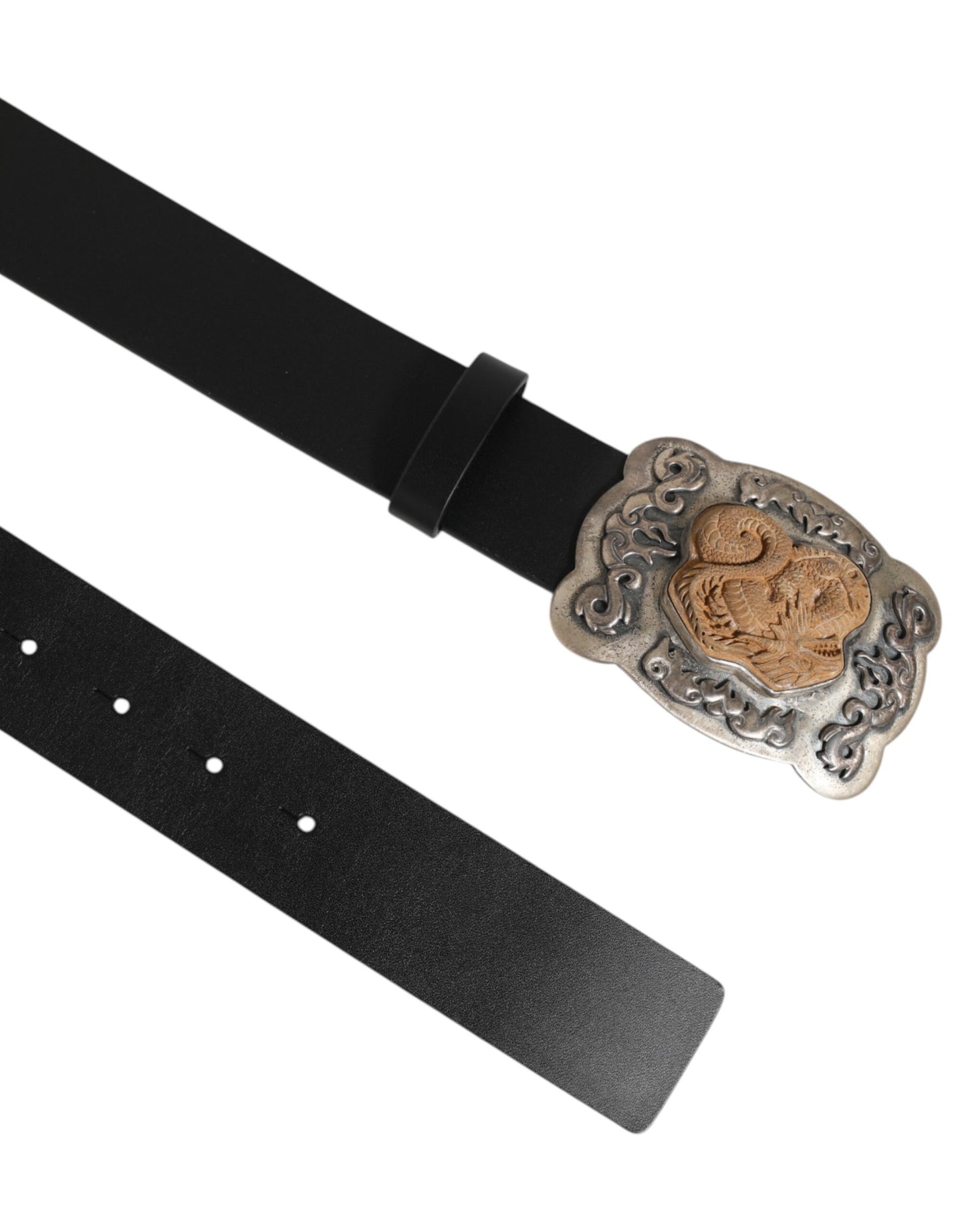 Dolce & Gabbana Men's Black Leather Gothic Dragon Buckle Belt [SS26]