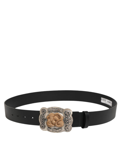 Dolce & Gabbana Men's Black Leather Gothic Dragon Buckle Belt [SS26]