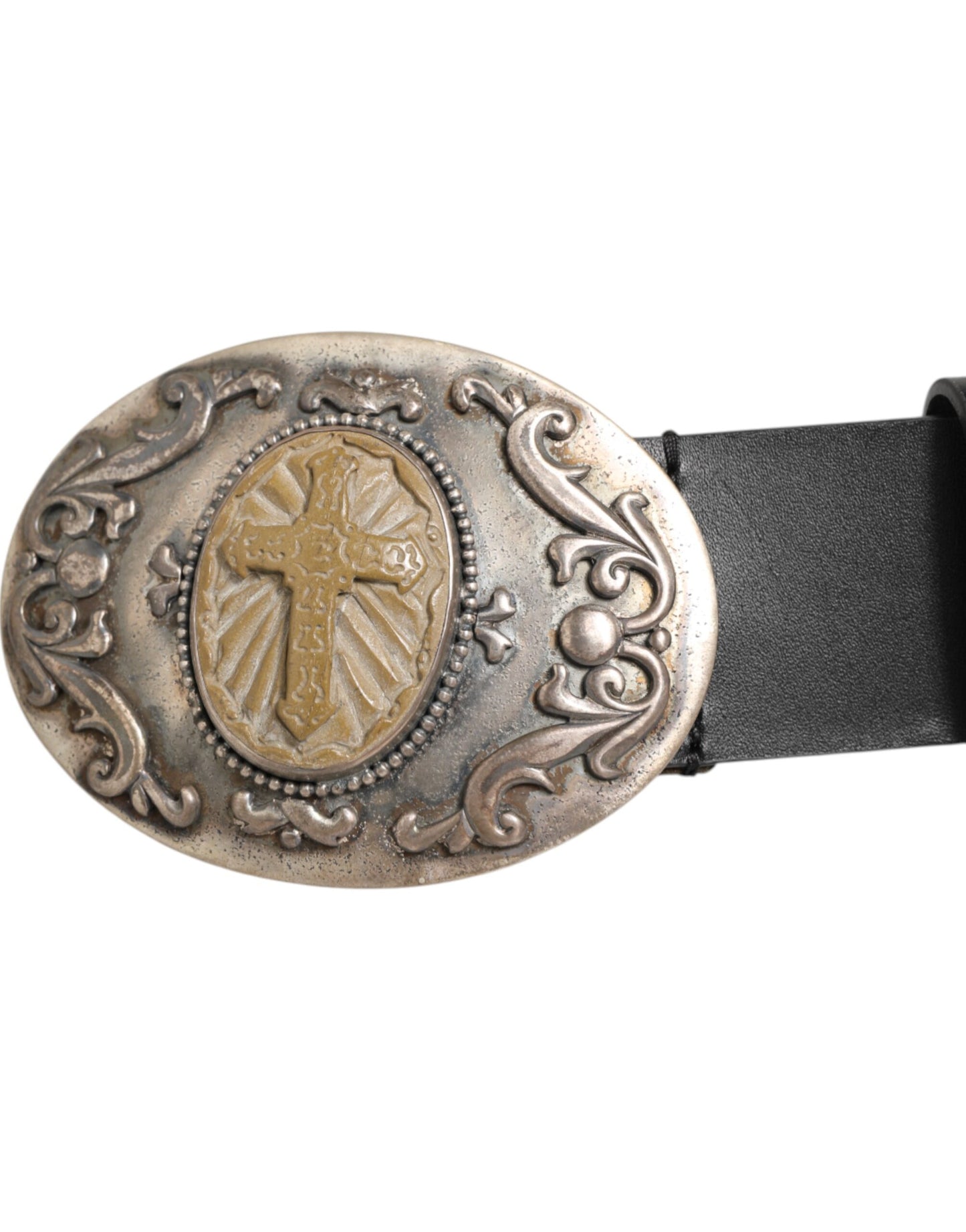 Dolce & Gabbana Men's Black Leather Ornate Cross Buckle Belt [SS26]