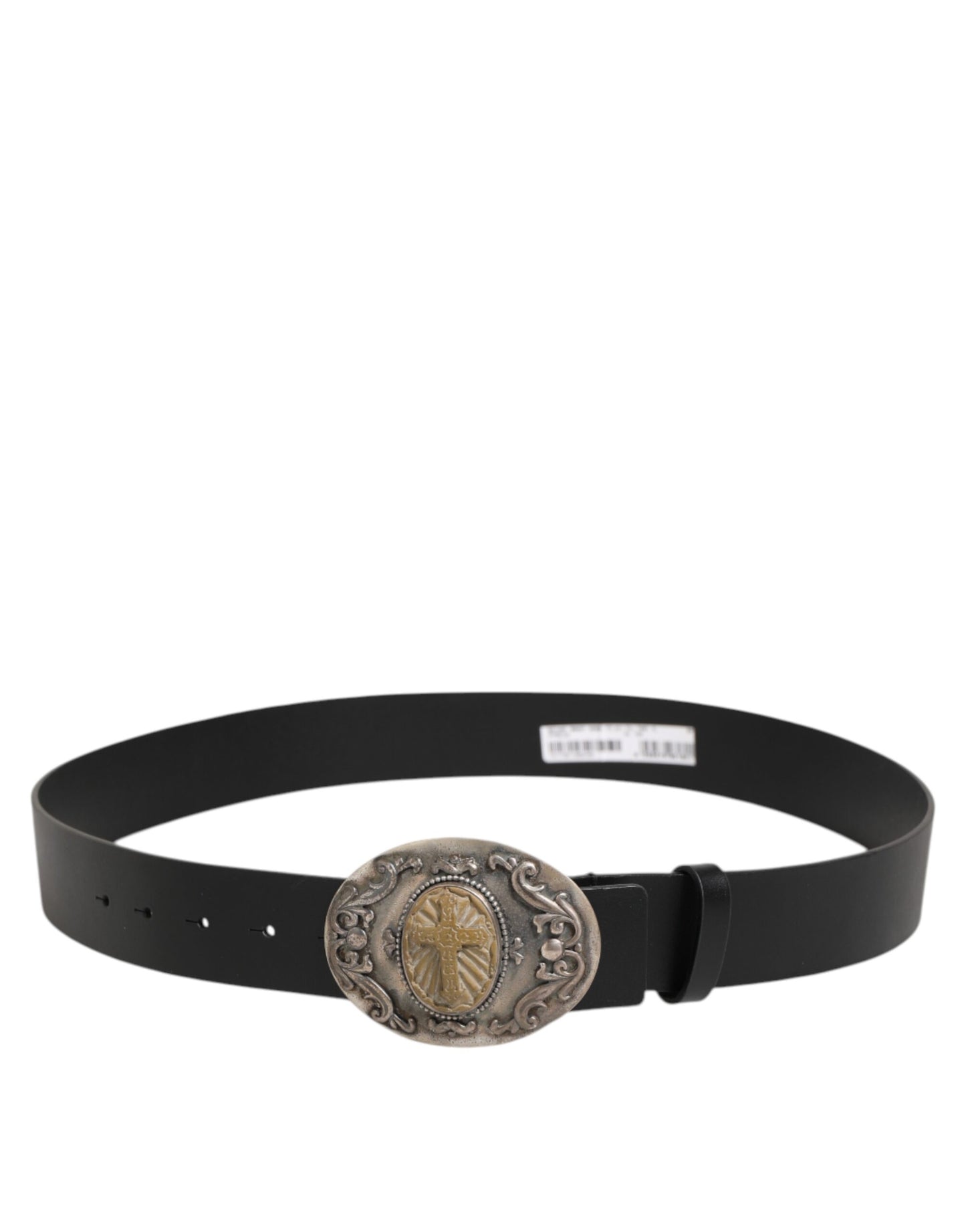 Dolce & Gabbana Men's Black Leather Ornate Cross Buckle Belt [SS26]
